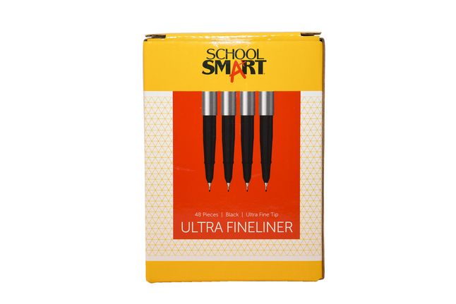 School Smart Ultra Fineliner Pen, 0.4 mm, Black Pack of 48