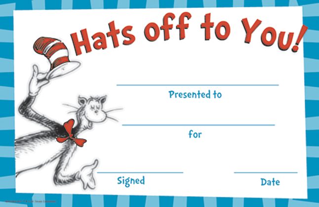 Eureka Dr. Seuss Cat in the Hat Hats Off to You Recognition Awards, Item Number 1593704