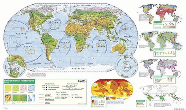 Cram Environmental Interactions World Map, 32 x 54 inches