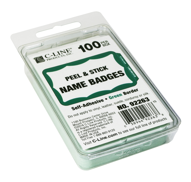 C Line Adhesive Name Badges 3 1/2 x 2 1/4 Inches Green Border Pack