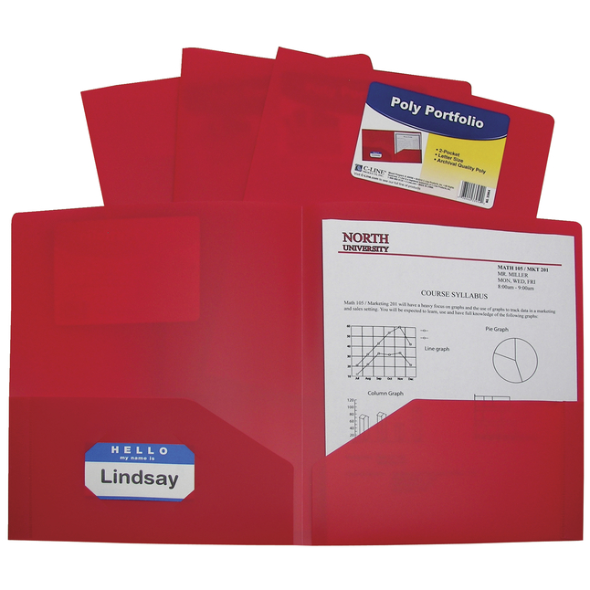 C Line Poly 2 Pocket Portfolio Folder Letter Size Red Pack Of 25