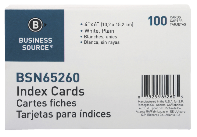 4x6 Blank Index Cards, Item Number 1600289