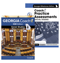 乔治亚教练，GSE学生版与实践测试，社会研究，2本书，8年级，项目编号2000258