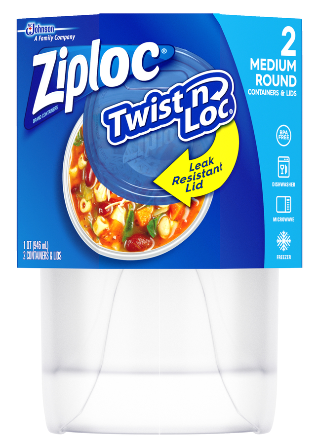 Ziploc Twist 'n Loc Round Storage Container, Medium, 2 Pints, Pack of 8