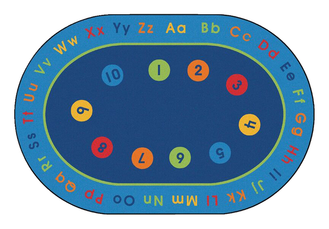 Carpets for Kids Basic Concepts Literacy Carpet, 6 Feet 9 Inches x 9 Feet 5 Inches, Oval, Blue, Item Number 2003171