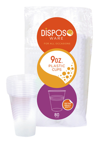 Disposoware Plastic Cups, 9 oz, Clear, Pack of 960, Item Number 2003386