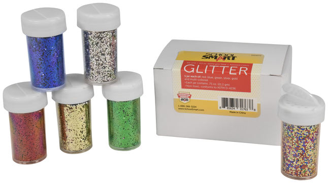 School Smart Craft Glitter 3 4 Ounces Assorted Colors Set Of 6