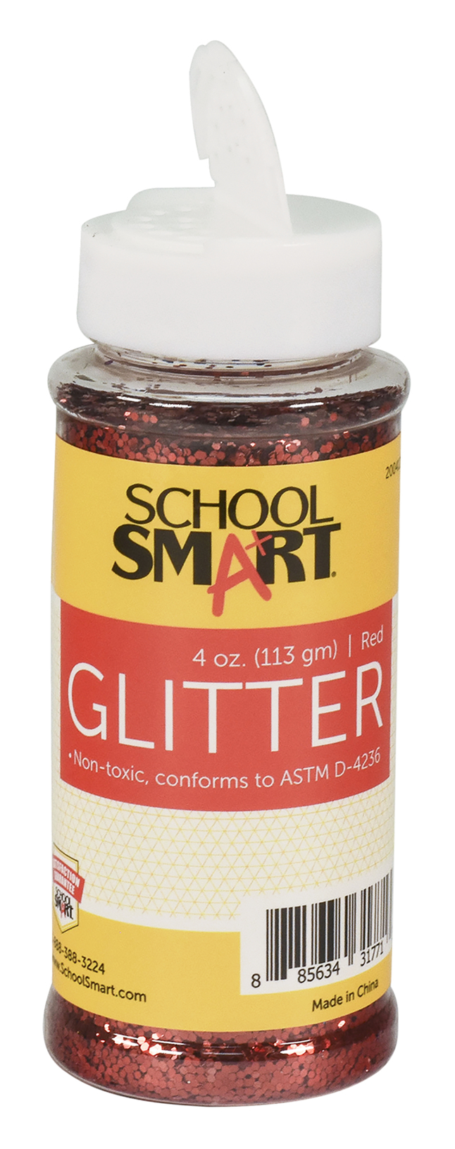 School Smart Craft Glitter, 4 Ounce Jar, Red