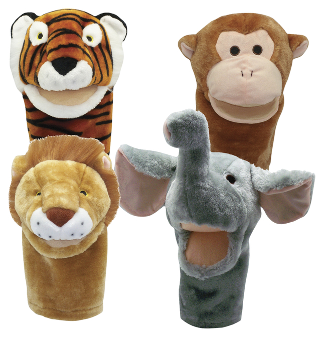Get Ready Kids Moveable Mouth Zoo Animal Puppets, Set of 4