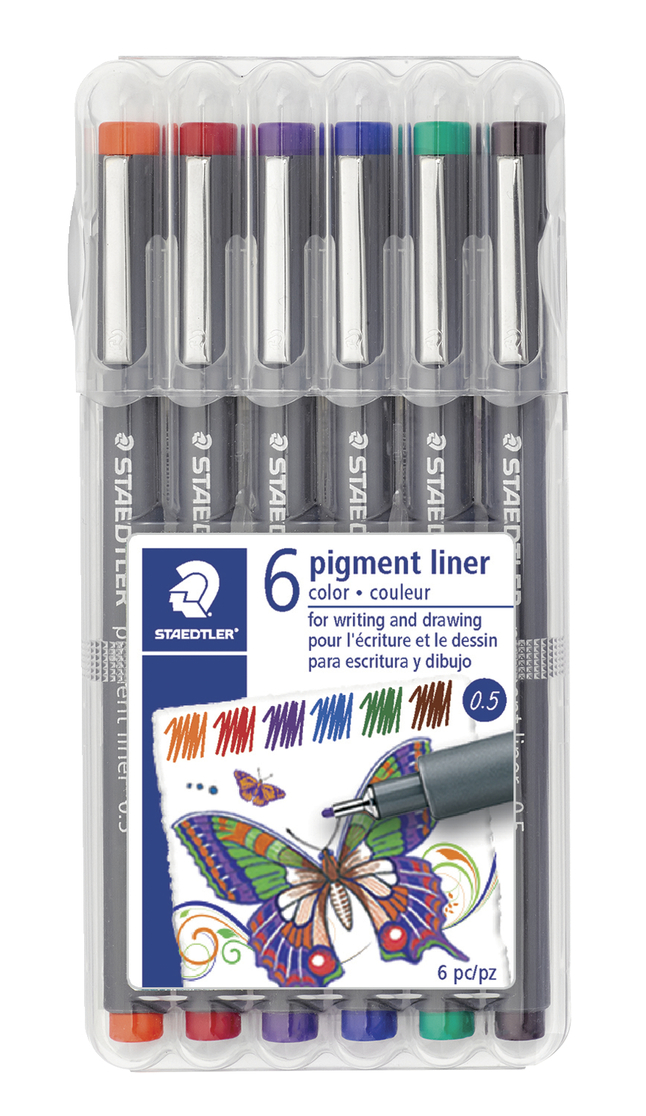 Staedtler Fineliner Pigment Liner Pens 0 5 Mm Assorted Colors Set Of 6