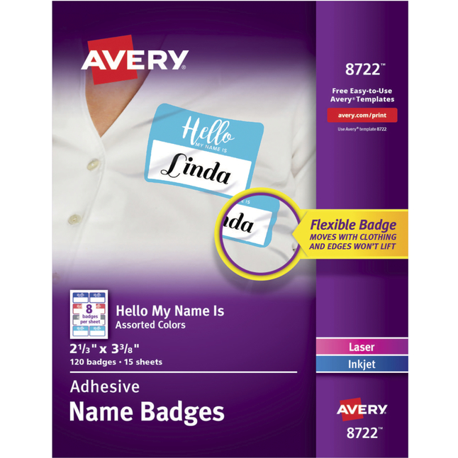 Avery 8722 Adhesive Hello My Name Is Name Badges Assorted