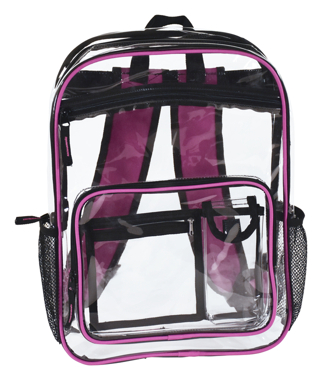 clear backpack from pink