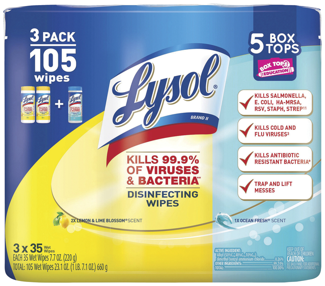 Lysol Disinfecting Wipes 105 Sheets Assorted Scents Pack Of 3