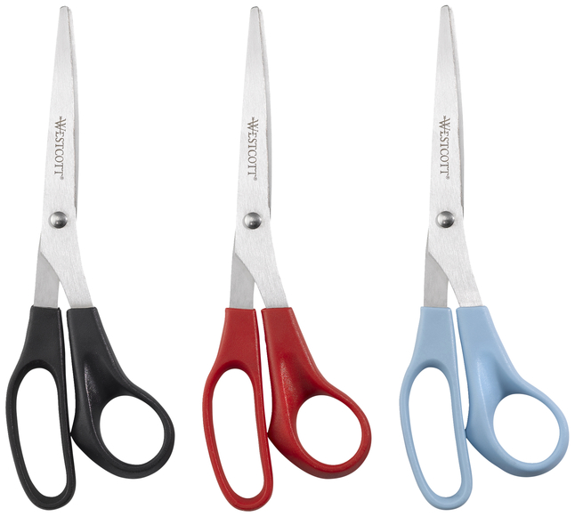 Westcott All-Purpose Value Scissors, 8 Inch Straight, Assorted Colors, 3 packs of 3/pack, Item Number 2091314