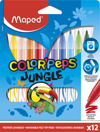 Maped Color'Peps Jungle Washable Markers, Fineline, Assorted Colors, Set of 12 Item Number 2019991