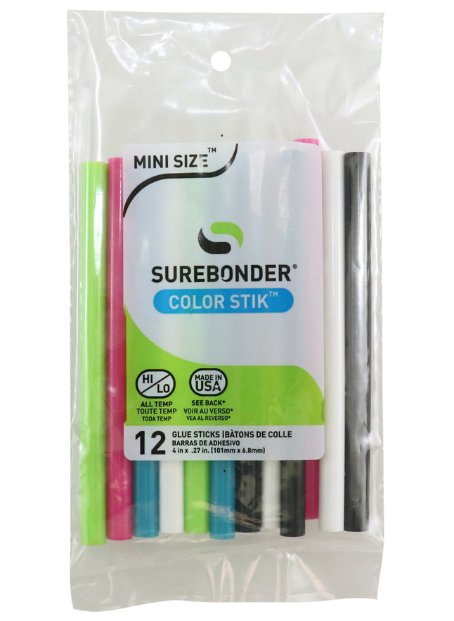 Surebonder Mini Glue Stiks, Assorted Colors, Set of 12