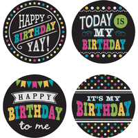 Teacher Created Resources Chalkboard Brights Happy Birthday Wear 'Em Badges, Item Number 2021051