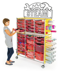 TeacherGeek Ultimate STEAM Maker Activity Cart, Strawberry with STEAM Sign, Item Number 2021426