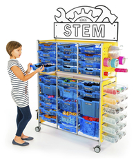 TeacherGeek Ultimate STEAM Maker Activity Cart, Blueberry with STEM Sign, Item Number 2021429