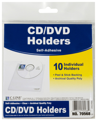 C-Line Self-Adhesive CD Holder, 5-1/3 x 5-2/3 Inches, Clear, Pack of 10, Item 2021497