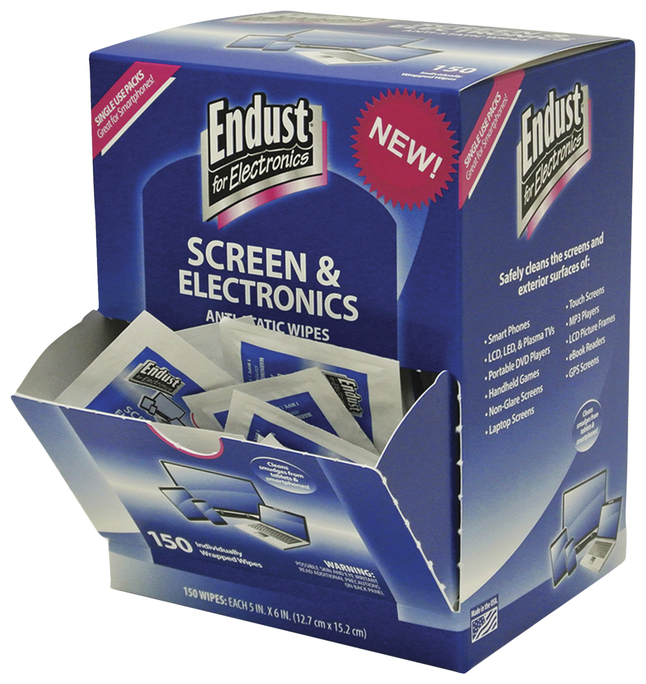 Endust Screen/Electronics Clean Wipes, Pack of 150, Item Number 2024358