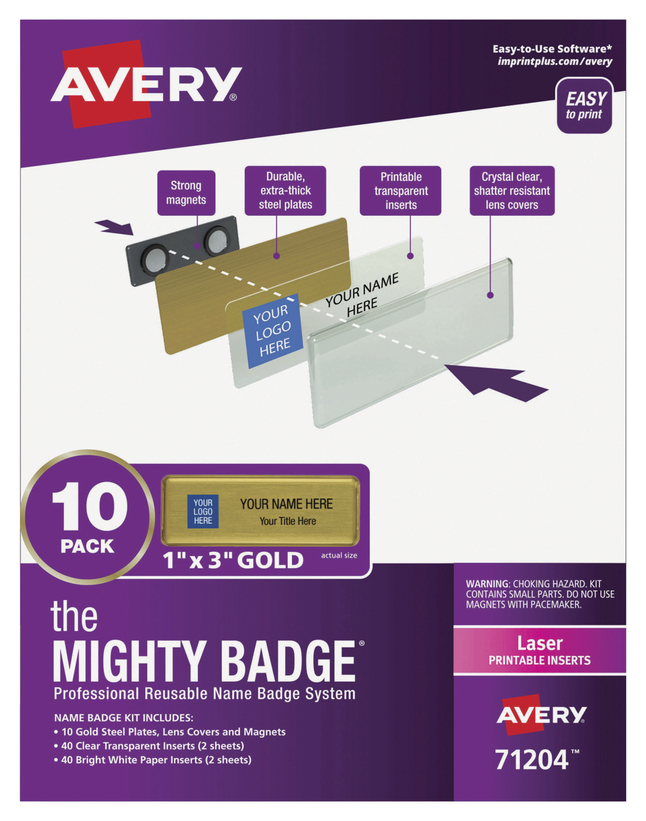 Avery Mighty Badge System Laser Name s Gold Pack Of 10
