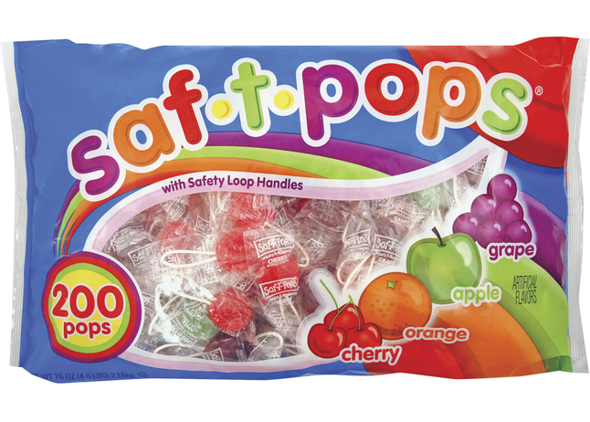 Saf-T-Pops Wrapped Lollipops, Assorted Flavors, Pack of 200, Item Number 2026052