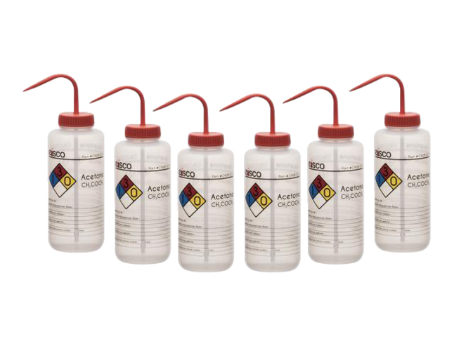 Eisco Labs 6PK Acetone Wash Bottle, 1000ml, Labeled, Item Number 2039990