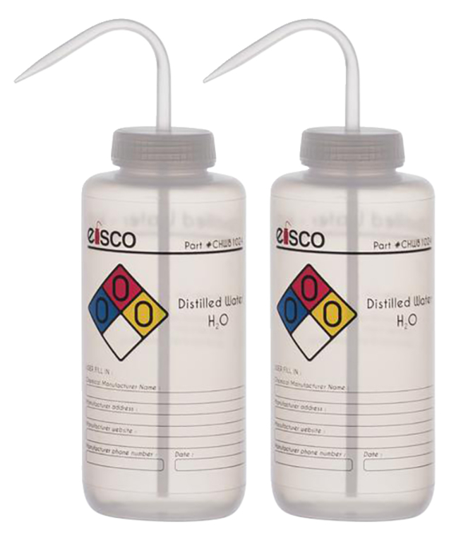 Eisco Labs 2PK Distilled Water Wash Bottle, 1000ml, Wide Mouth, LDPE, Item Number 2040013