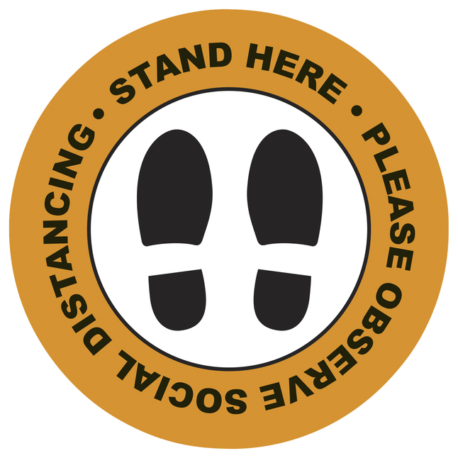 Social Distancing Stand Here Floor Sticker, 16 Inch Diameter Circle, Orange, Pack of 5, Item Number 2040161