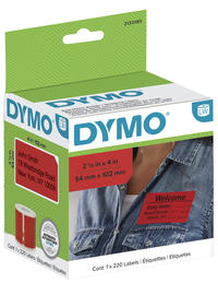 DYMO LabelWriter Name Badge Labels, 2-1/8 x 4 Inches, Red, 1 Roll of 220 Labels, Item Number 2048074