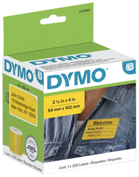 DYMO LabelWriter名称徽章标签，2-1/8 x 4英寸，黄色，1卷220个标签，项目编号2048076