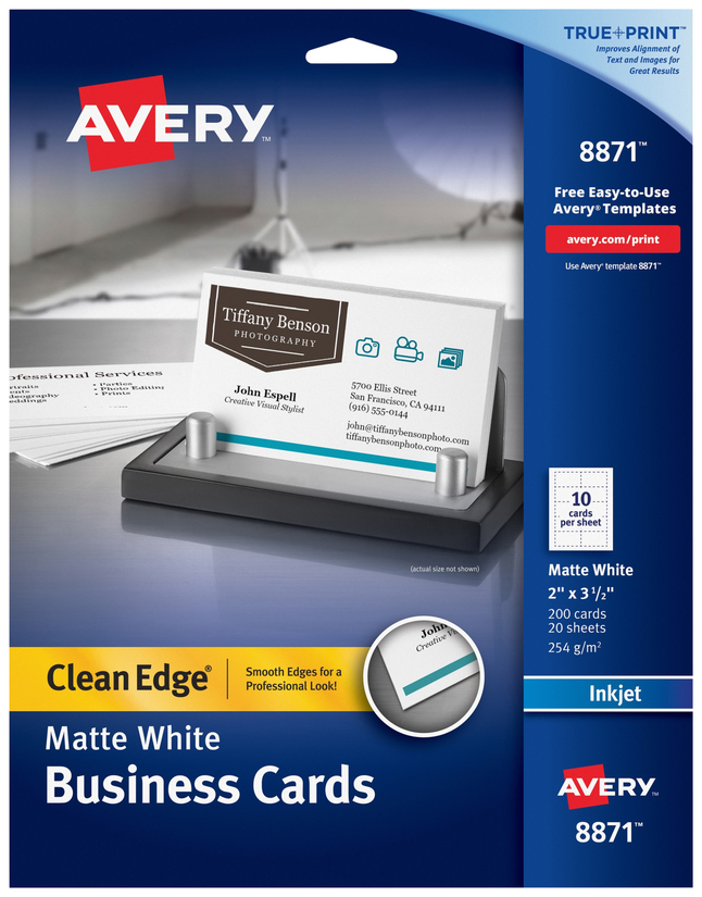 Avery Business Cards, 2 x 3-1/2 Inches, Inkjet Printable, Matte White, Pack of 200, Item Number 2049412