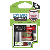 Dymo D1 Recycled Durable Labels, 1/2 Inch x 10 Feet, White on Red, Item Number 2049478