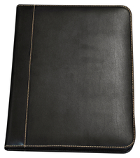 Samsill Contrast Stitch Leather Padfolio, 8-1/2 x 11 Inches, Black, Item Number 2049628