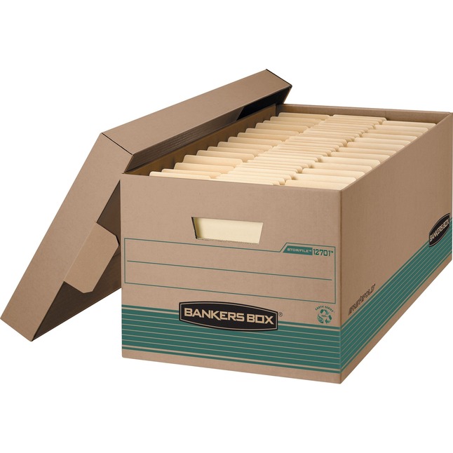 Bankers Box Store/File Storage Box, 12 x 24 x 10 Inches, Kraft/Green, Pack of 12, Item Number 2049686