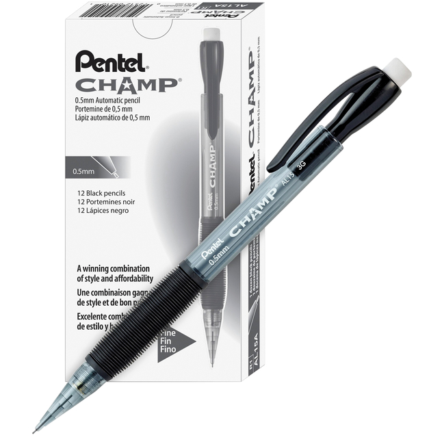 Pentel Champ Mechanical Pencils, 0.5mm, Black, Pack of 12, Item Number 2049700