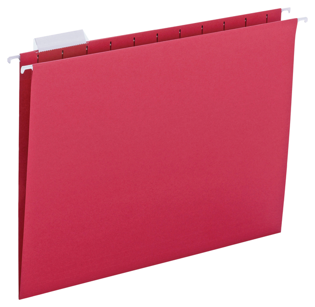 Smead Hanging File Folder, Letter Size, 1/5 Cut Tabs, Red, Pack of 25, Item Number 2049710