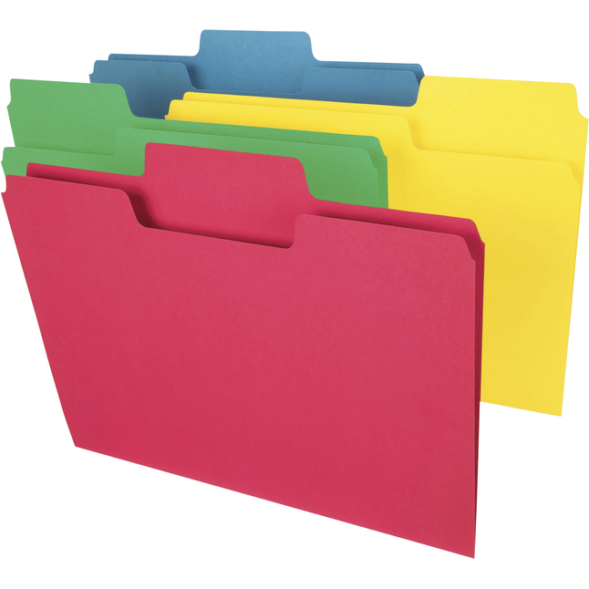 Smead SuperTab File Folders with Oversized Tabs, Letter Size, 1/3 Cut Tabs, Assorted Colors, Pack of 100, Item Number 2049732