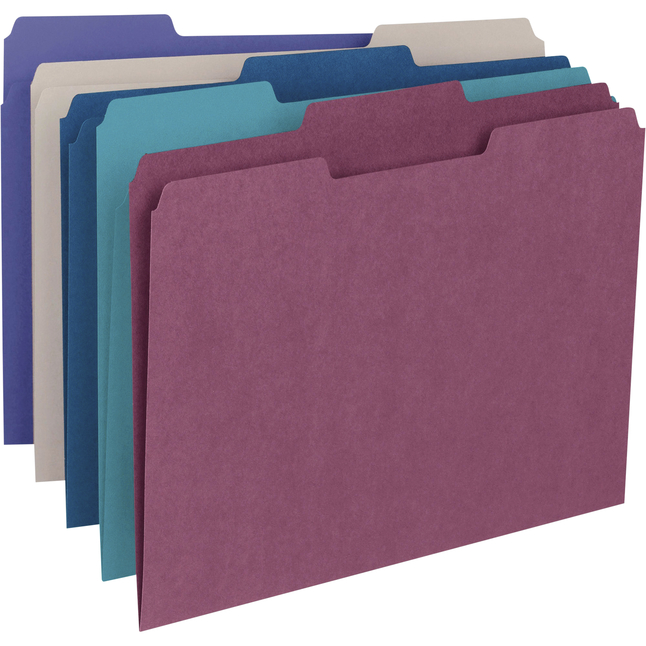 Smead File Folder, Letter Size, 1/3 Cut Tabs, Assorted Colors, Pack of 100, Item Number 2049764