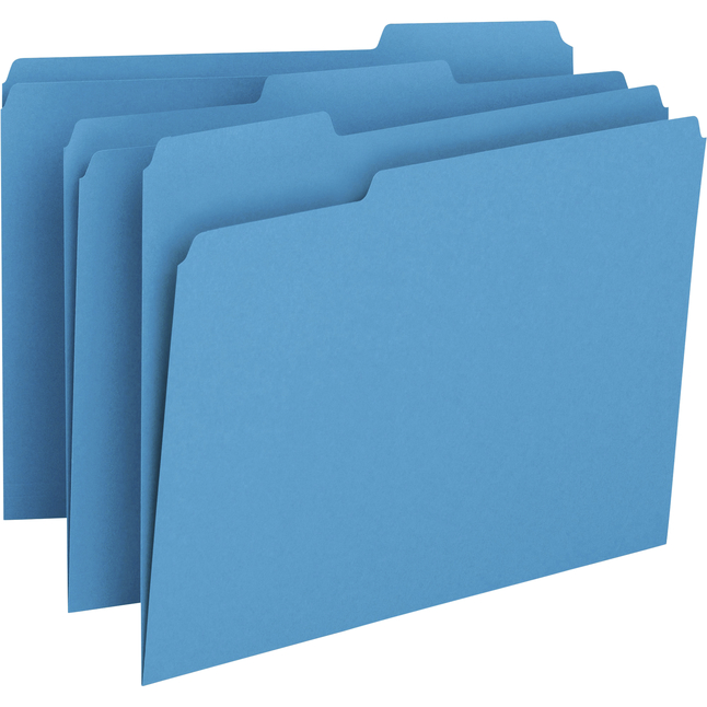 Smead File Folder, Letter Size, 1/3 Cut Tabs, Blue, Pack of 100, Item Number 2049766
