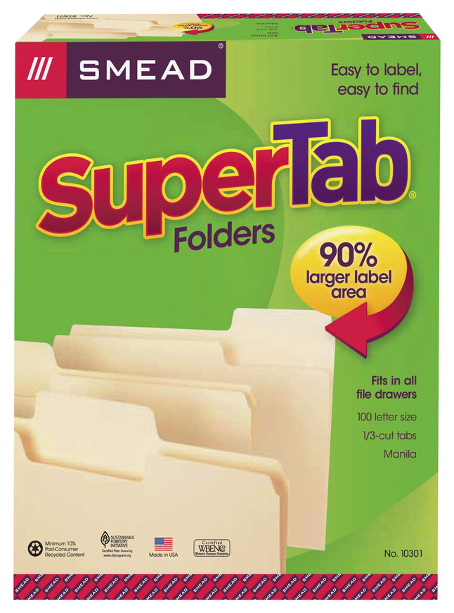 Image for Smead SuperTab File Folders with Oversized Tabs, Letter Size, 1/3 Cut Tabs, Manila, 1-Ply, Pack of 100 from School Specialty
