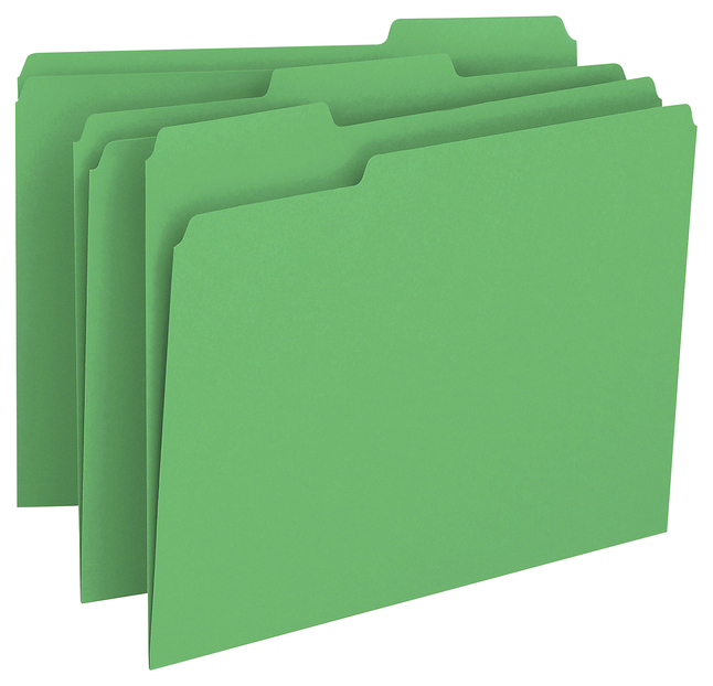 Smead File Folder, Letter Size, 1/3 Cut Tabs, Green, Pack of 100, Item Number 2049770