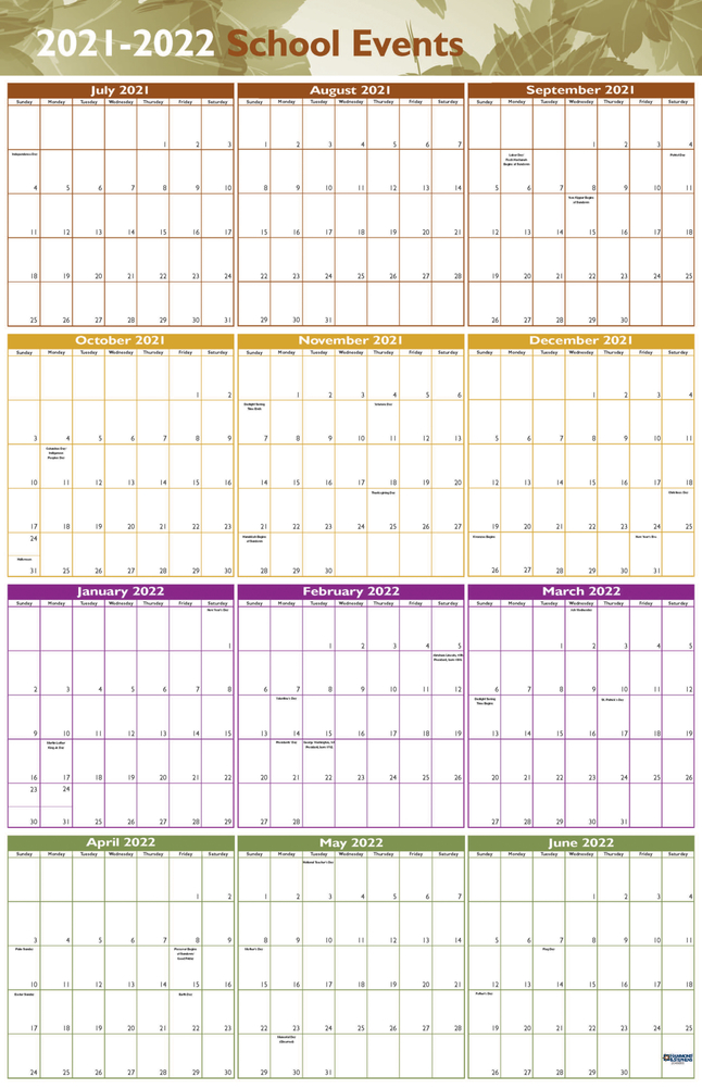 Image for Hammond & Stephens Events Wall Calendar, July 2021 to June 2022, Set of 5 from School Specialty