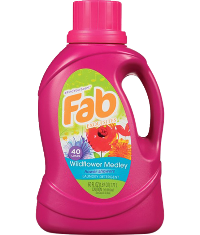 Fab Liquid Laundry Detergent. 60 Fluid Ounces Wildflower Medley Scent, Item Number 2050464