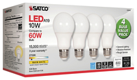 Satco 10瓦A19 LED 2700K磨砂灯泡-一组4个，项目编号2050534