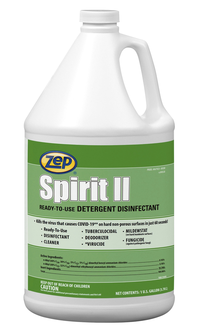 Zep Spirit II Detergent Disinfectant, Ready-To-Use Liquid, 128 Fluid Ounces, Item Number 2050573