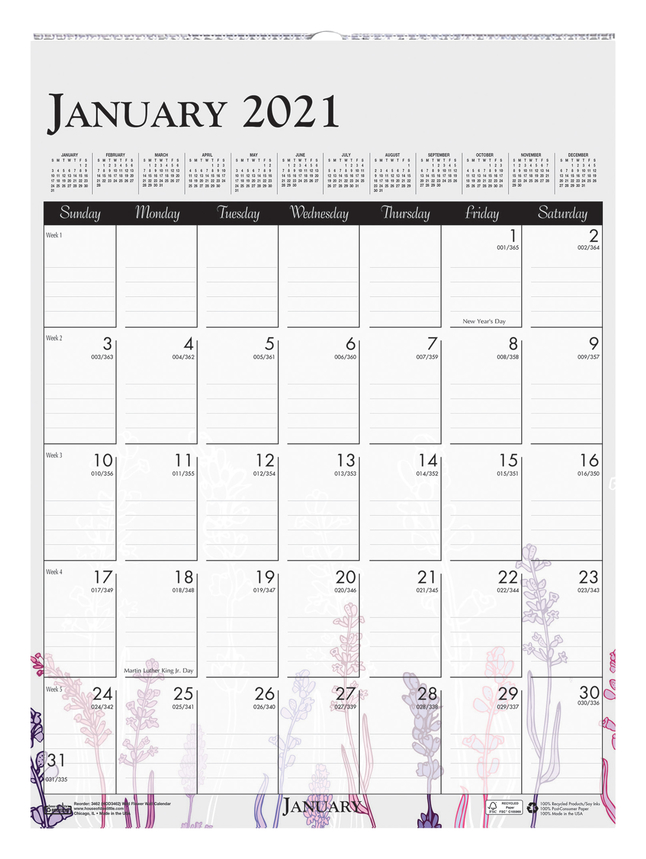 House of Doolittle Wildflower Wall Calendar, Jan-Dec 2021, 16 x 12 Inches, Item Number 2050872