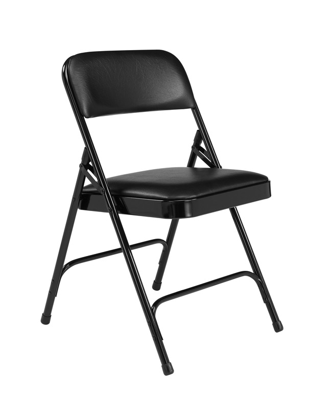 National Public Seating 1200 Premium Folding Chair, Vinyl, 18 ga Steel Frame, Caviar Black, Set of 4, Item Number 2051295