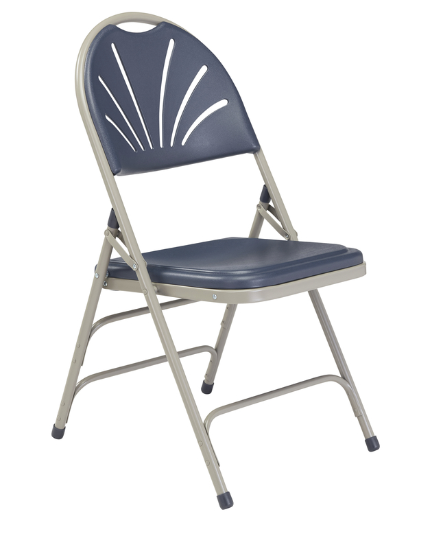 National Public Seating 1100 Premium Fan Back Folding Chair, Dark Blue Plastic / Gray Frame, Set of 4, Item Number 2051324